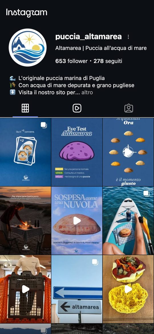 Il profilo Instagram di @puccia_altamarea oggi