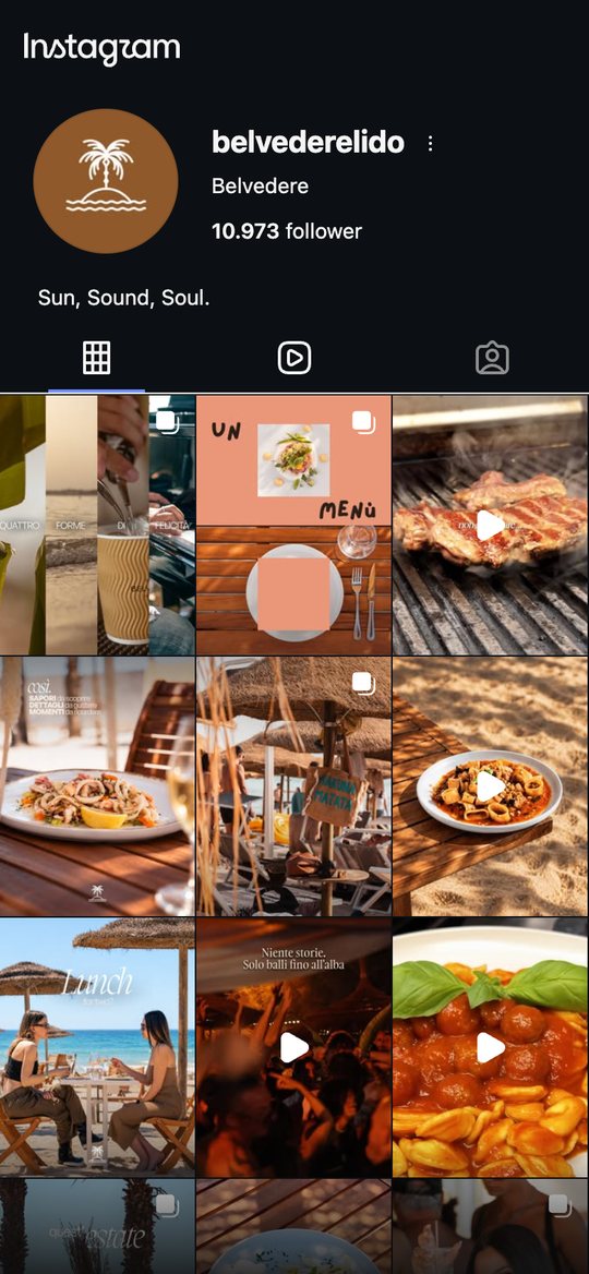 Il profilo Instagram di @belvederelido oggi