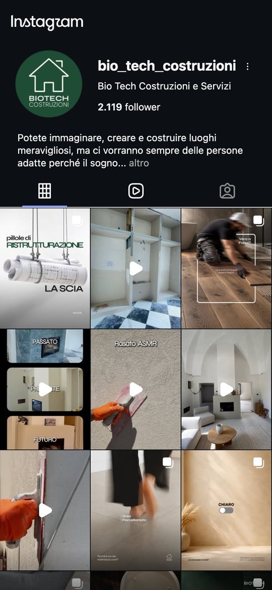 Il profilo Instagram di @bio_tech_costruzioni oggi