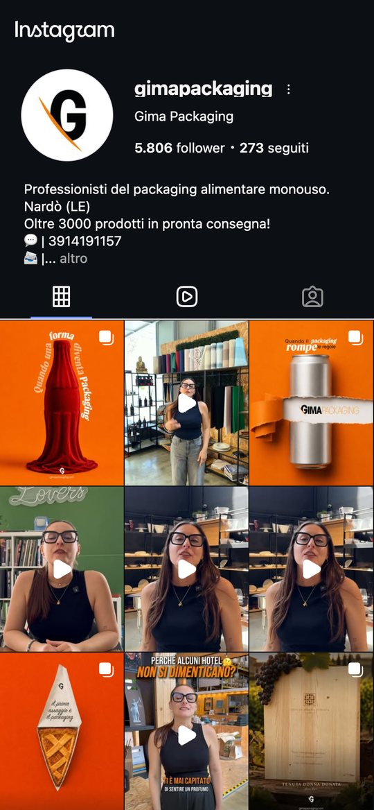 Il profilo Instagram di @gimapackaging oggi