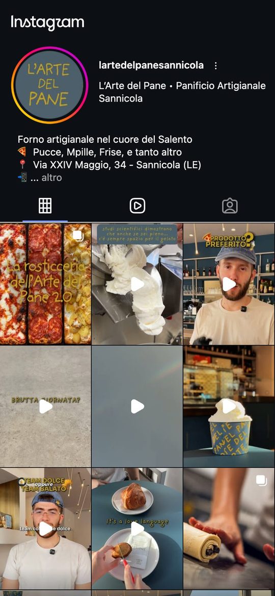Il profilo Instagram di @lartedelpanesannicola oggi