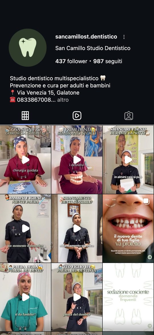 Il profilo Instagram di @sancamillost.dentistico oggi
